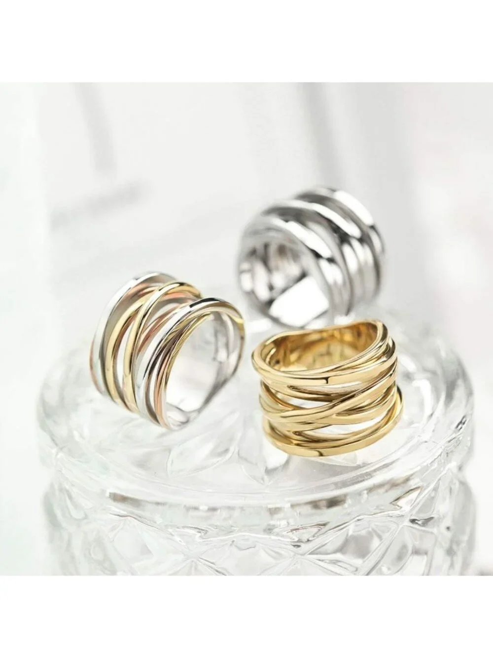 Non-Tarnish Gold & Silver Chunky Rings Set, Vintage Statement & Trendy Wide Band